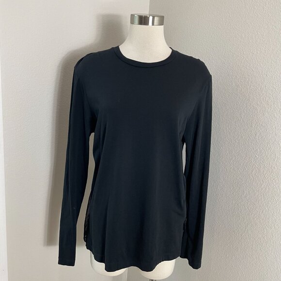 Helmut Lang Mens Medium Black Overlay Logo Long Sleeve T Shirt Slim Fit Pullover - Picture 4 of 12